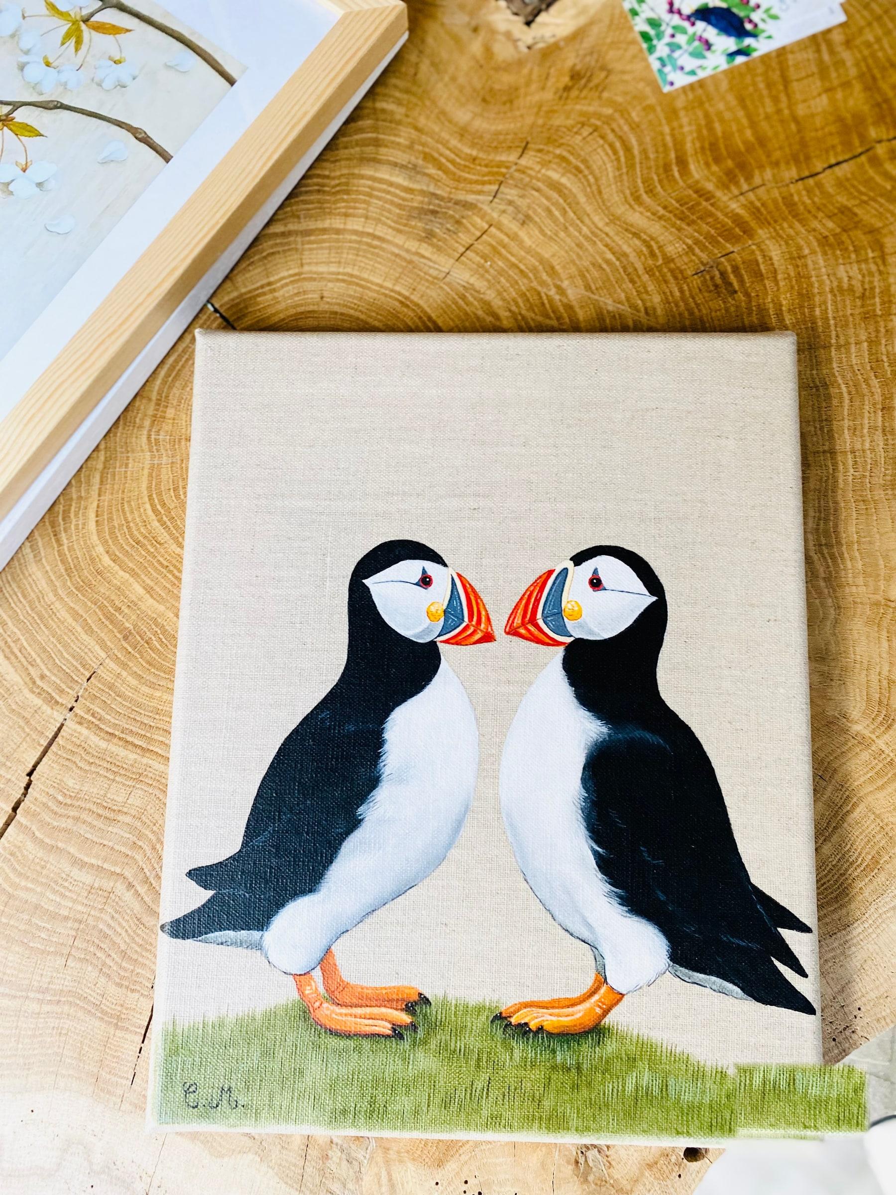Duo de macareux peint sur toile
